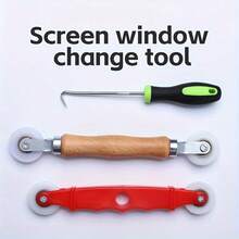 3pcs Window And Door Screen Replacement Roller Tool Set, Wooden Handle Metal Roller, Plastic Steel Window Strip Roller, Plastic Screen Roller, Complete Screen Installation Kit - Includes Replacement Tool, Tension Roller - Screen Window Removal Tools - View 4