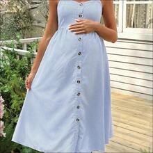 WNST
  Vestido de maternidad y lactancia con tirantes anchos, apertura con botones delanteros, tirantes ajustables, diseño a rayas vestido largo - Azul y blanco - Ver 4