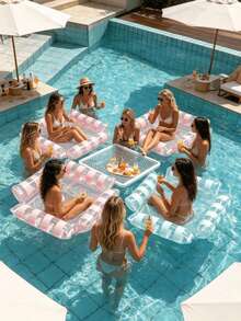 1pc Upgraded 4-Tube Inflatable Floating Mat (Includes Random Color Air Pump), Multiple Colors Available, Transparent Shiny Striped Tube Body With Reflective Sequins Inside, Holiday Essential, Summer Water Party Must-Have, Suitable For Adult Vacation And Leisure Use, Inflatable Pool, Inflatable Pool Float, Beach Supplies, Beach Accessories, Inflatable Sea, Non-Food Contact - Sequin Striped Style - View 8