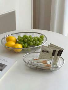 2Pcs Minimalist Stainless Steel Storage Basket Set, Kitchen Fruit Drainer Organizer, Countertop Container, Modern Home Organization Solution, Sleek Desk Decor, Everyday Clutter Reducer, Pantry Caddy, Stylish Living Space Accessory - View 1