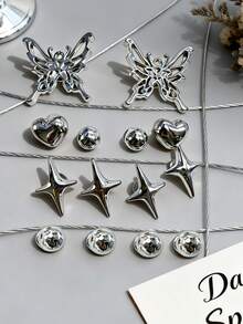 18pcs Shoe Charms, Heart Butterfly Punk Style, ABS Resin, Heart DIY Shoe Decoration, Suitable For Beach, Daily Wear, Slippers, Sandals, Sneakers And Other Footwear - Silver - View 1