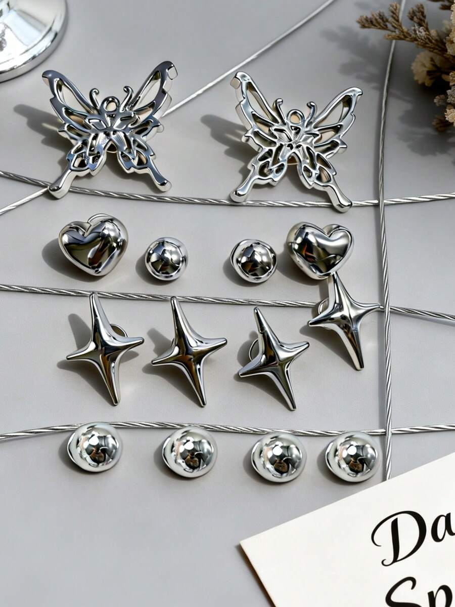 18pcs Shoe Charms, Heart Butterfly Punk Style, ABS Resin, Heart DIY Shoe Decoration, Suitable For Beach, Daily Wear, Slippers, Sandals, Sneakers And Other Footwear - Silver - View 1