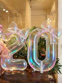 2pcs/Set 100cm Large Colorful Transparent Number Balloons With 24-Inch Colorful Bow Balloons, Vibrant Birthday Decoration Balloons, Suitable For Birthday Party, Outdoor Events, Anniversary, Holiday, Banquet Celebration, Background Wall Decoration - Transparent Version - View 2