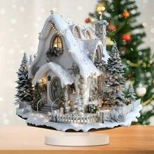 Cross-Border Acrylic Charming Gingerbread House Christmas Home & Office Desktop Decoration With Base - A - View 4
