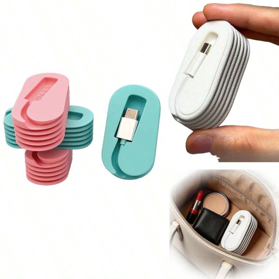 2pcs Portable Phone Charging Cable Organizer, Anti-Tangle, Desktop & Travel Universal, Compatible With Apple, Type-C Cables, Etc., Perfect For OCD - Multicolor - View 1