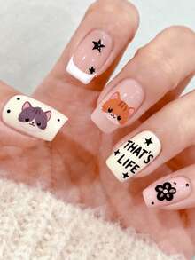 2/1 Folhas de Autocolantes para Arte de Unhas com Gato Fofo & Coelho Feliz - Gato Siamês, Gato Azul, Gato Laranja, Coelho, Estrela, Coração, Bolo, Peixe, Morango, Decalques de Unhas com Design Brincalhão, Suprimentos de Unhas com Animais Adoráveis em Estilo Japonês - Adequado para DIY & Decoração de Unhas - Multicolorido - Ver 9