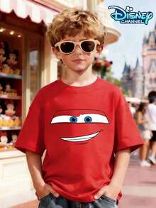 Disney 'Cars' Lightning McQueen No. 95 Themed Summer Red Top, Short-Sleeved, Casual And Cute Style, Suitable For Teenagers And Children To Wear, Perfect For Fashionable Girls. Comfortable And Casual, Suitable For Year-Round Wear. Classic Disney Pattern, Ideal For Travel, Perfect For Girls To Wear When Visiting Disneyland. - Red - View 1