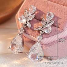 Luxury Feng Shui Water Drop Synthetic Zirconia Women's Pendant Earrings, Mature Date Party Style Earrings, Sparkling Versatile Accessory - Silver - View 7