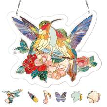 Acrylic Puzzles Suncatcher Window Hanging, 83 Pieces 7.4 Inch Sun Catcher Acrylic Puzzles Garden Decoration For Women Men Mom Birthday Gift Home Decor (Dawn Flower) - 春天的鳥兒 - 查看 10
