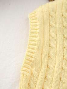 Chaleco de punto de cable de unicolor estilo preppy para niños - Amarillo - Ver 4