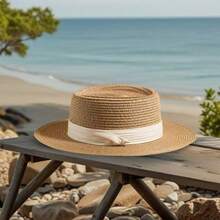 Vacation Casual 1 Straw Hat + 1 Bag - Khaki Beige Webbing - View 2