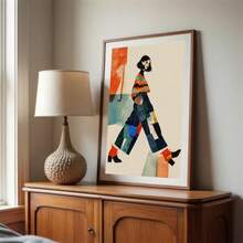 1pc Mid Century Modern Stylish Woman Fashion Illustration Frameless Vertical Canvas Poster, Vibrant Color Block Geometric Watercolor Wall Art For Bedroom Office Kitchen Home, Boho Chic Aesthetic Decor Gift Choice For Fashion Fans - A - View 12