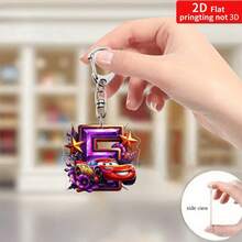 Bộ móc khóa 2D phẳng 1 chiếc, hình hoạt hình chữ cái hoa xe hơi, mặt dây chuyền acrylic chủ đề giấc mơ "A-Z" kèm dây xích, phụ kiện treo túi sáng tạo - Nhiều màu - Xem 7