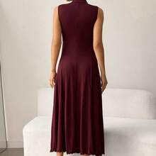 MaterniWear Vestido de maternidad de unicolor, cuello alto, holgado, informal, sin mangas para vacaciones - Burdeos - Ver 7