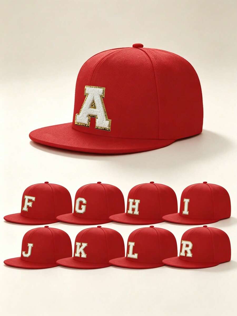 1pc Kids Letter Flat Brim Baseball Cap, Adjustable Hip-Hop Style Sun Hat, Unisex For Boys And Girls, 9-15 Years Old, Suitable For Outdoor Sports And Daily Wear - Red - View 1