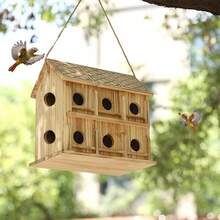 Bird Houses For Outside, 12 Hole Wooden Bird House For Bird Families, Hanging Birdhouse Nesting Box For Wren Finch Bluebirds, Outdoor Garden Bird Hotel - 1 - View 7