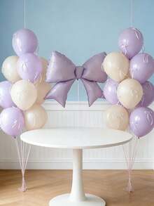 12/1pc Large Light Purple Bow Aluminum Foil Balloon, Purple Macaron Color Latex Balloon Set, Includes Ribbon And Glue Dot Accessories, Suitable For Wedding, Engagement, Anniversary, Princess Party, Birthday Decoration - A - View 2