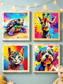 1Pc/4Pcs Colorful Animal Graffiti Theme DIY Oil Painting By Numbers Painting Crafts Adult Home Decoration Holiday Gifts - 20x20 - View 5