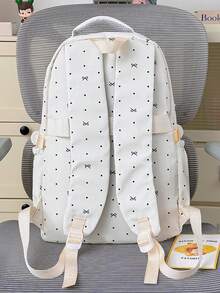 Ransel Polkadot dengan Pita, Tas Sekolah Siswa dengan Tempelan Kartun Lucu, Ransel Komuter Multi-Layer Kapasitas Besar - MultiWarna - View 4