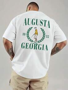 This Stylish, Loose-Fitting Crew Neck T-Shirt For Men, A Casual Everyday Short-Sleeved Shirt, Features A Golf Letter Print On The Front And Back, Making It An Ideal Gift Choice. - White - View 2