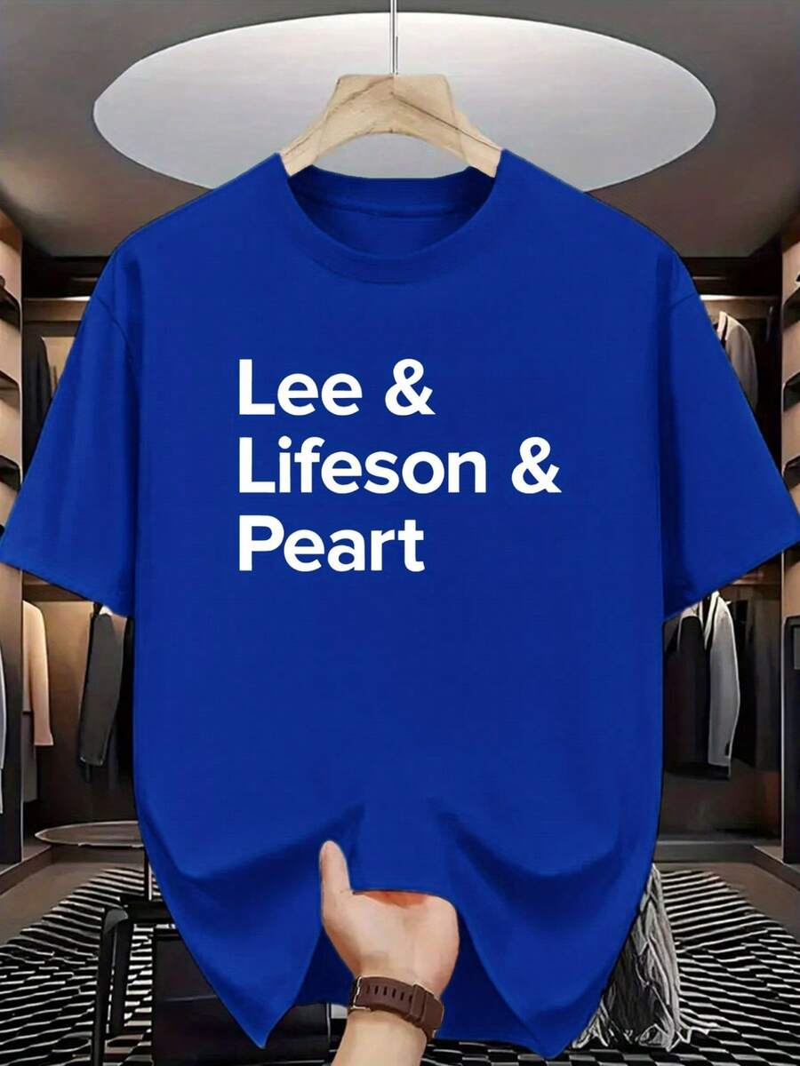 New Versatile, 100% Cotton, Short-Sleeved Casual T-Shirt With A Black And White "Lifeson & Peart" Print. Simple And Elegant, Suitable For Music Lovers And Everyday Wear. Unisex. - 寶藍色 - 查看 1