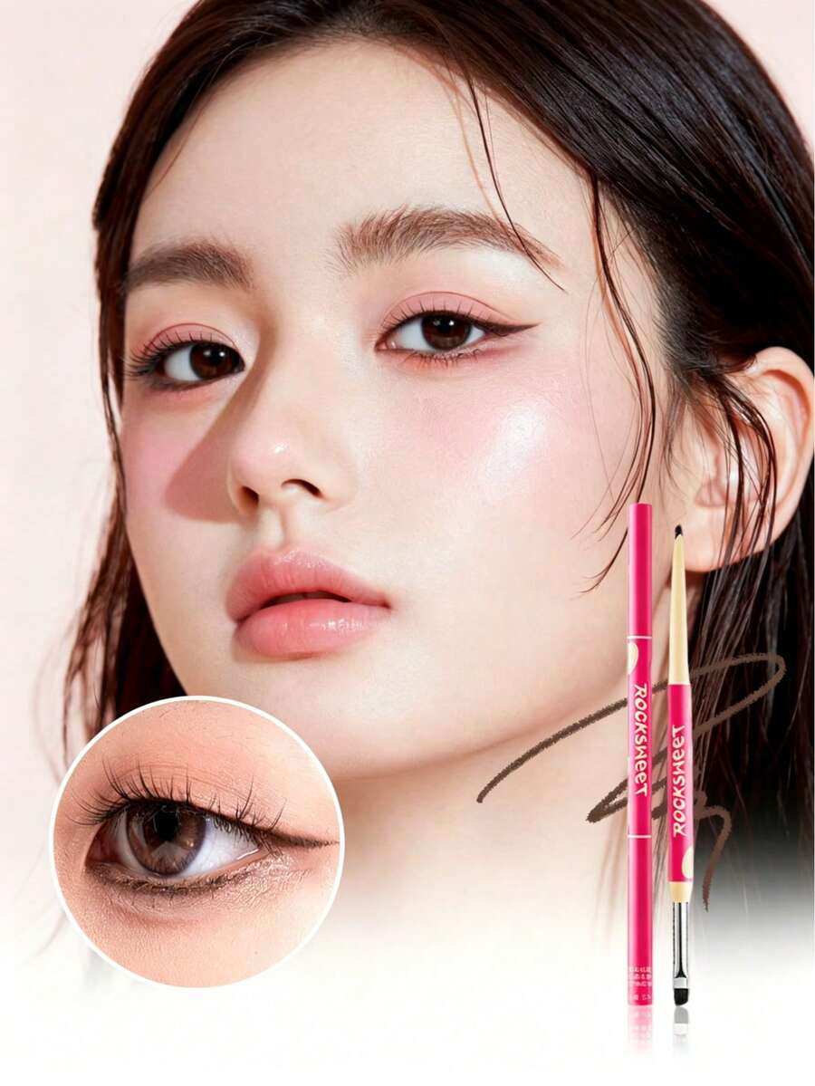 Pensil Eyeliner ROCK SWEET 2-in-1, Tahan Air, Tahan Keringat, Cepat Kering, Anti Luntur, Membentuk Lapisan, Ramah untuk Pemula - Y02# Kue Karamel - View 1