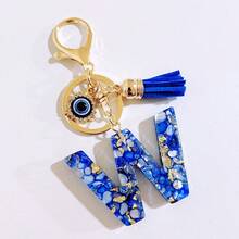 1個 Y2K 惡魔之眼字母鑰匙圈，藍色金箔首字母吊飾附流蘇，適用於背包和書包，送給好友開學的好運禮物 - 彩色 - 查看 21