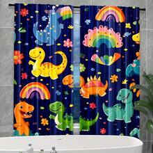 2pcs High Definition Digital Cute Cartoon Dinosaur Print Decorative Curtains, Polyester Material, Easy To Install, Rod Pocket Hanging, Semi-Transparent Privacy Protection, Machine Washable And Hand Washable, Suitable For Bedroom, Office, Kitchen, Living Room, Study, Home Decor. - Multicolor - View 9