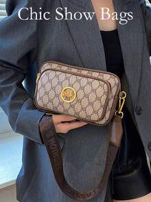 2026 New Classic Versatile Solid Color PU Waterproof Rhombus Design Retro Chic Metal Animal Logo Decor Shoulder Bag, Square Bag With Letter Pattern, Suitable For Shopping, Animal Print Women Handbag - Khaki - View 4