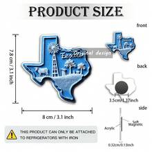 2D Flat Acrylic Refrigerator Magnet, Suitable For New Year And Valentine's Day, Dishwasher . It Features Minimalist Blue And White State Map Art, Including Windmill And Farm Icons, Perfect For Texans. - A - View 6