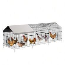 Techigher Metal  With Waterproof Cover, Outdoor Chicken Run Pen, Portable Metal Poultry Cage Yard Playpen With 4 Doors & Window For Chickens, Ducks, Rabbits And Hens - Grey - View 13