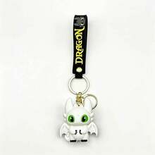 MINISO How To Train Your Dragon Light Fury White Dragon Keychain, Cute Mini Dragon Figurine Bag Charm With Black Lettering Webbing And Metal Key Ring, Backpack Handbag Car Key Accessory, Back To School Gift - Style 1 - View 6