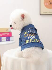 PETCIRCLE 1件寵物衣服 小型犬幼犬可愛字母刺繡領口附牽繩扣環獨特風格外套 - 藍色 - 查看 2