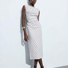 jianchaimaoyi02 Maija Vestido sin mangas con pliegues y estampado de lunares para mujer - Marrón - Ver 6