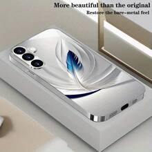 Expédition 24h depuis DE/FR/ES | Étui en verre trempé argenté électroplaqué avec motif de plumes blanches et ailes blanches bleu & blanc, protection de caméra & antichoc – Compatible avec Apple 11/12/13/14/15/16/17 Pro Max/Plus/SE/Air – Cadeau parfait – Pour Samsung Galaxy S21/S22/S23/S24/S25 Ultra - 1 image couleur - Voir 9