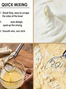 1/2pcs Stainless Steel Handheld Dough Mixer With Ergonomic Handle - Dough Scraper, Dual-Hole Quick Mixing Tool, Suitable For Cooking, Mixing And Beating Eggs, Kitchen Gadgets And Baking Tools, Suitable For Restaurants, Food Trucks - Multicolor - View 12