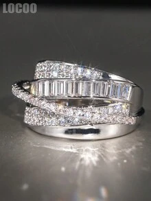 1件優雅立方氧化鋯戒指，適合女性，完美適用於婚禮、訂婚、週年慶典、情人節禮物 - 1# - 查看 3