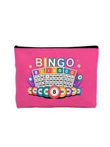 "Bingo"字母印花旅行盥洗包，卡通趣味多功能帆布包，充電器收納包，旅行必備化妝包：女孩旅行生存包，男女通用拉鍊包，化妝品、彩妝與旅行必備輕便收納包，適合青少年的完美禮物，生日與旅行配件，節日禮物，母親節禮物 - 彩色 - 查看 16