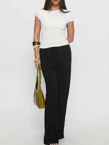 Women's Asymmetric Neck Ruched Top Sleeveless Off-Shoulder Bodycon Blouse For Night Out - White - View 5