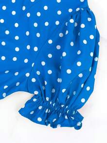 1pc Vestido Casual de Mujer con Lunares, Maxi A-Line con Cuello Cuadrado, Tela, para Primavera/Verano/Otoño - Azul - Ver 4
