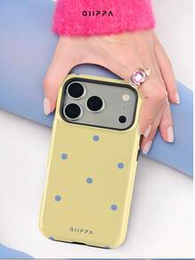 GIIPPA 1pc Cream Yellow Background With Light Blue Polka Dot Pattern Design, Phone 17 Pro Max Phone Case, Compatible With Phone 16 Pro Max, 15 Pro Max, 14 Pro Max, Korean Style High-End Fashion Fun Phone Case, Compatible With 11/12/13/14/15/16 Pro Max Plus, Elegant Design Suitable For Men And Women, Perfect Gift For Girlfriend For Christmas, Valentine's Day, Easter, Wedding Season And Birthday! - Creamy Yellow - View 5