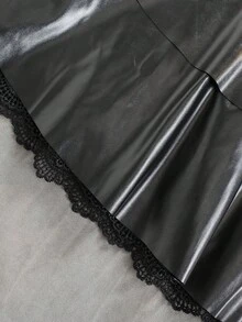 Women's High Waist Mini Skirt - Solid With Lace Details, H-Line Silhouette And Flared A-Line Hem, Structured Mini Skirt Without Belt, Ideal For Spring, Summer And Autumn. Casual Or Elegant Wear (Office, Party, Wedding) - 黑色 - 查看 3