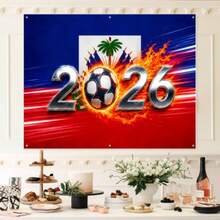 2D Flat, 2D Flat Haiti 2026 Football Themed Pattern Flag, Single-Sided Printing, Fan Support Flag, Party Flag, Decorative Flag, Cheering Hanging Flag, Suitable For Sports Events, Football Matches, Gatherings, Garden Decoration, Home Decor, Etc. - As Shown In the Figure - View 1