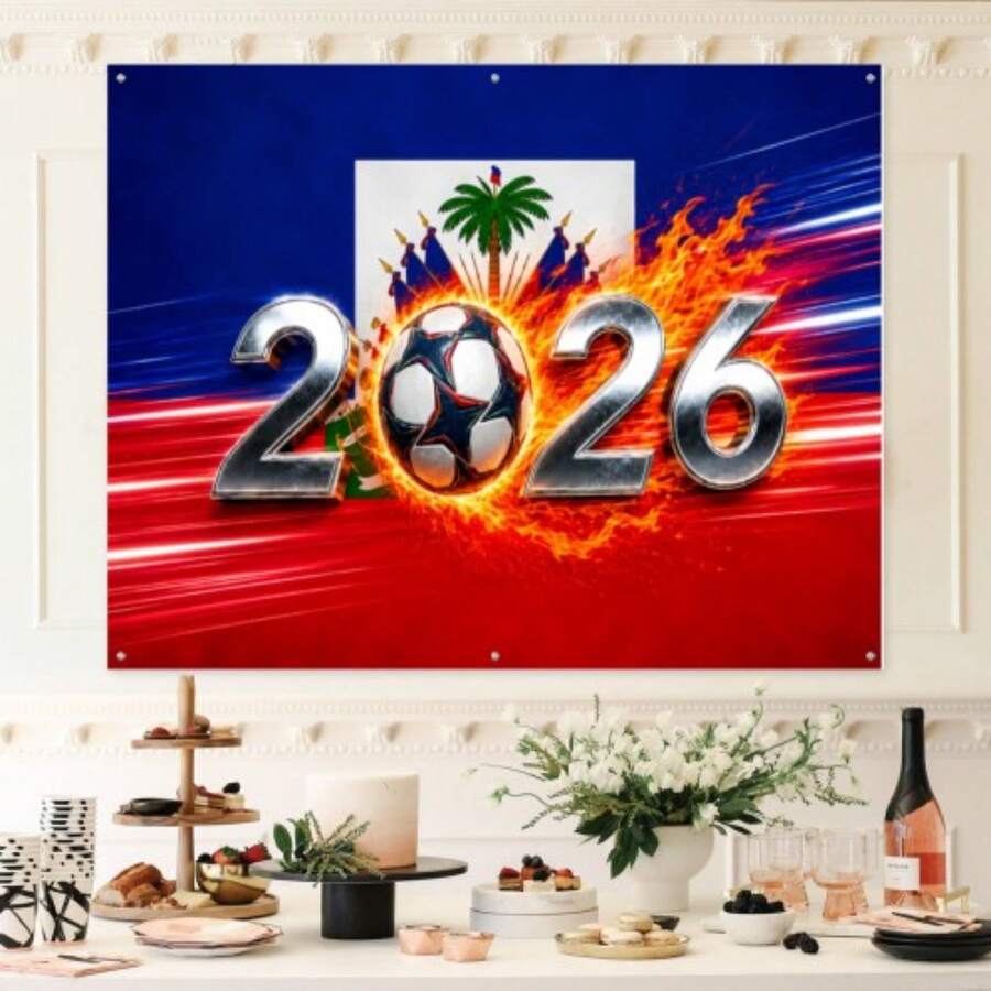 2D Flat, 2D Flat Haiti 2026 Football Themed Pattern Flag, Single-Sided Printing, Fan Support Flag, Party Flag, Decorative Flag, Cheering Hanging Flag, Suitable For Sports Events, Football Matches, Gatherings, Garden Decoration, Home Decor, Etc. - As Shown In the Figure - View 1