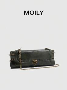 Túi đeo vai đa năng thời trang, túi đeo chéo, túi cầm tay clutch dáng bull, khóa cài và khóa kéo kép, phong cách retro thanh lịch, chất liệu PU, túi xách nữ phù hợp hẹn hò, du lịch, đi làm, đi học, tiệc tối - Màu xanh lá cây đậm - Xem 1