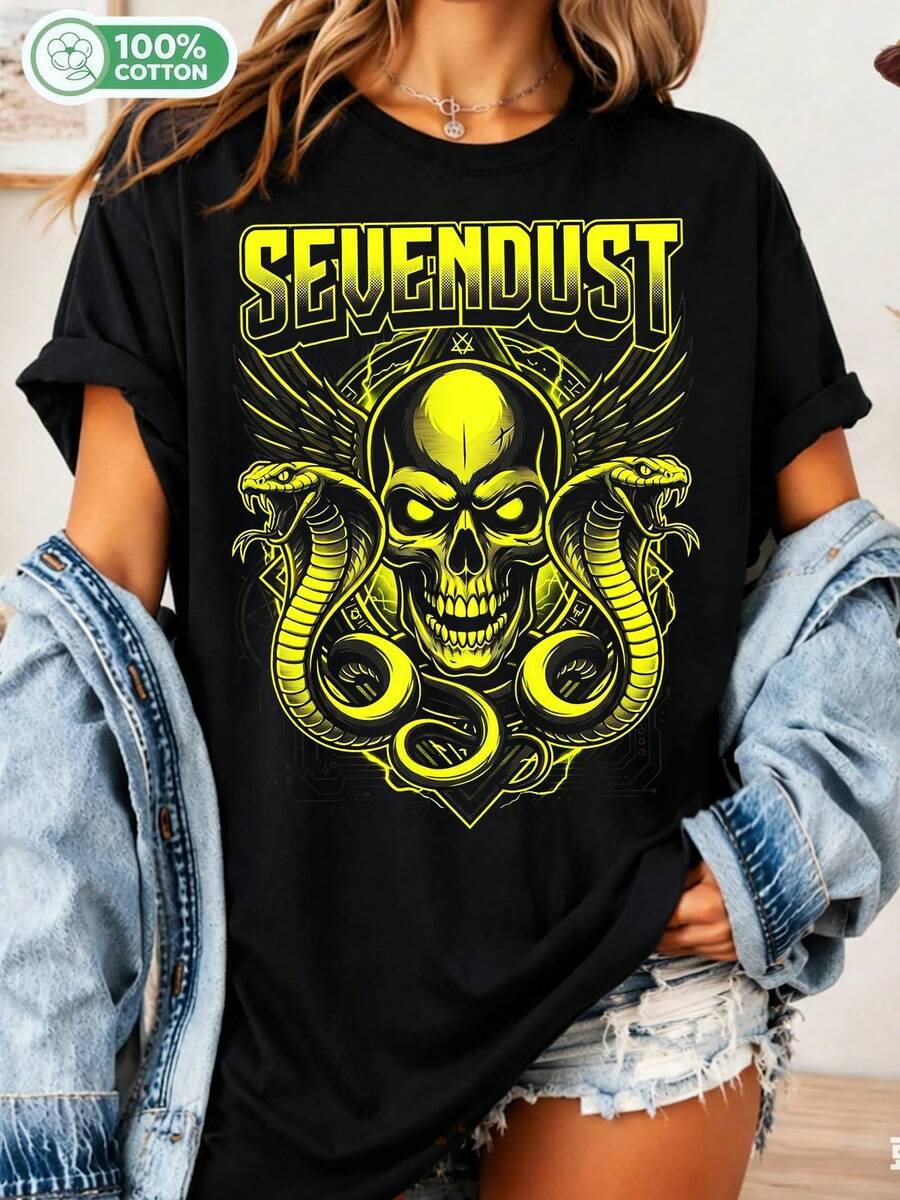 Vintage Sevendust T-Shirt, Metal Band Tee, Retro Rocker Apparel, "Home Album Animosity Denial" Graphic Design, Unisex, Concert Gift. - 黑色 - 查看 1