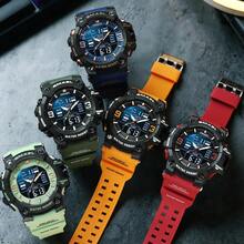 SMAEL 8049 LED Sports Alarm Clock Dual Time Display Waterproof Auto Date Quartz Watches - Verde militar - Ver 4