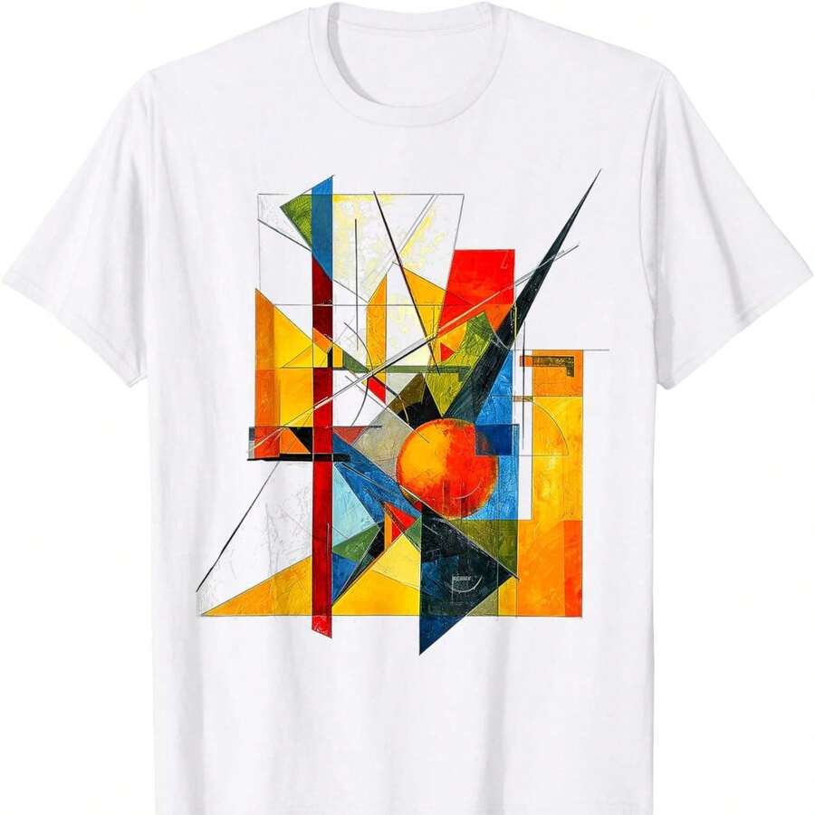 Camiseta con arte geométrico abstracto y colorido. - Blanco - Ver 1