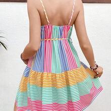 YYRR  Vestido corto casual de maternidad con tirantes finos y diseño de rayas multicolor para mujeres embarazadas - Multicolor - Ver 3