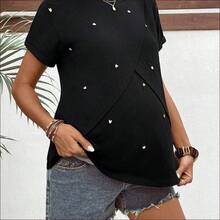 WNST
  Camiseta de enfermería casual de verano para maternidad con bordado de corazón - Verde militar - Ver 4